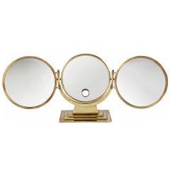 Vintage Art Deco Machine Age Brass and Parchment Trifold  Vanity Mirror