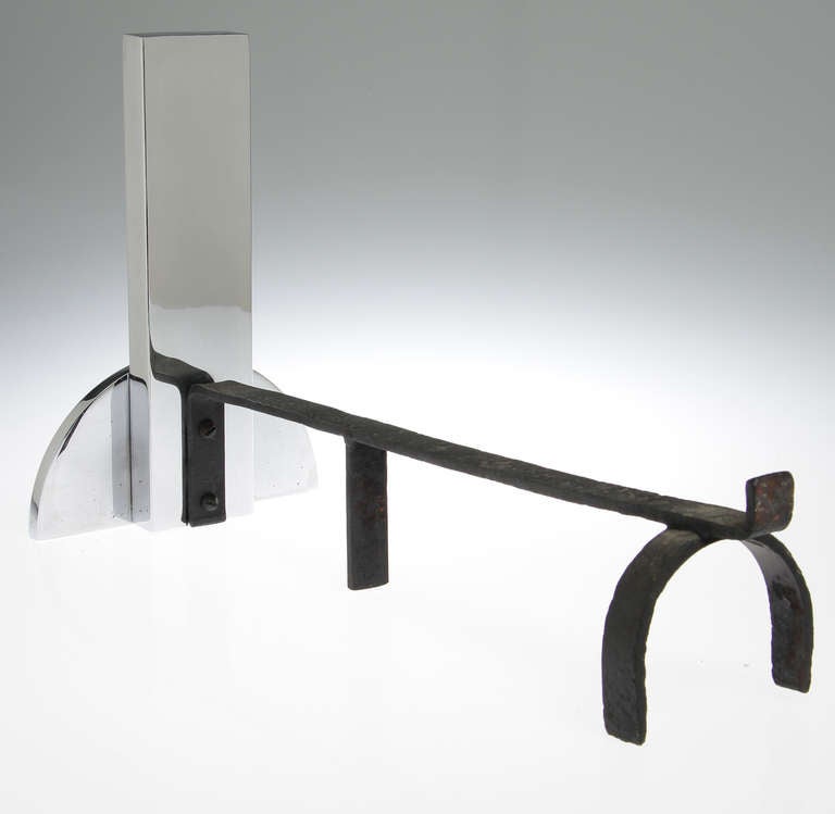 Mid-20th Century Chrome and Glass Art Deco Andirons For Sale