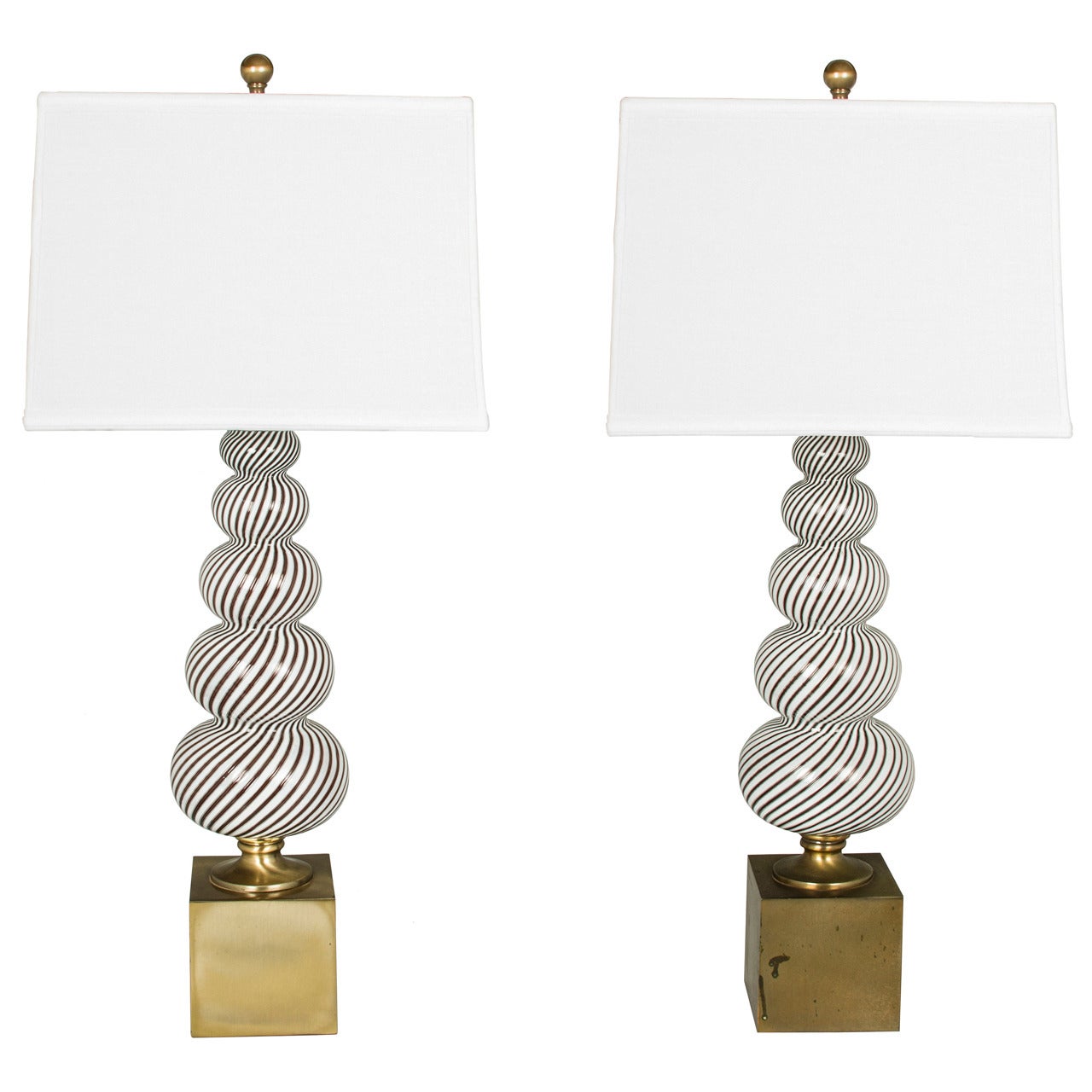 Pair of Dino Martens Mezzanine Filligrana Italian  Glass Lamps