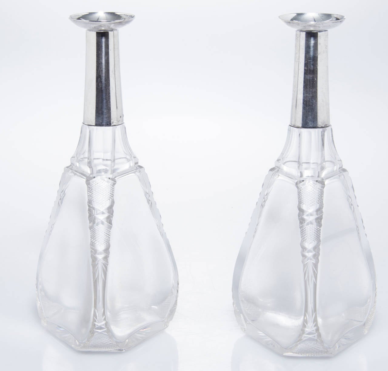 Austrian Pair of Crystal and Silver Decanters