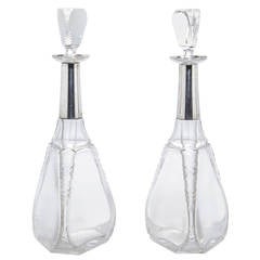 Pair of Crystal and Silver Decanters
