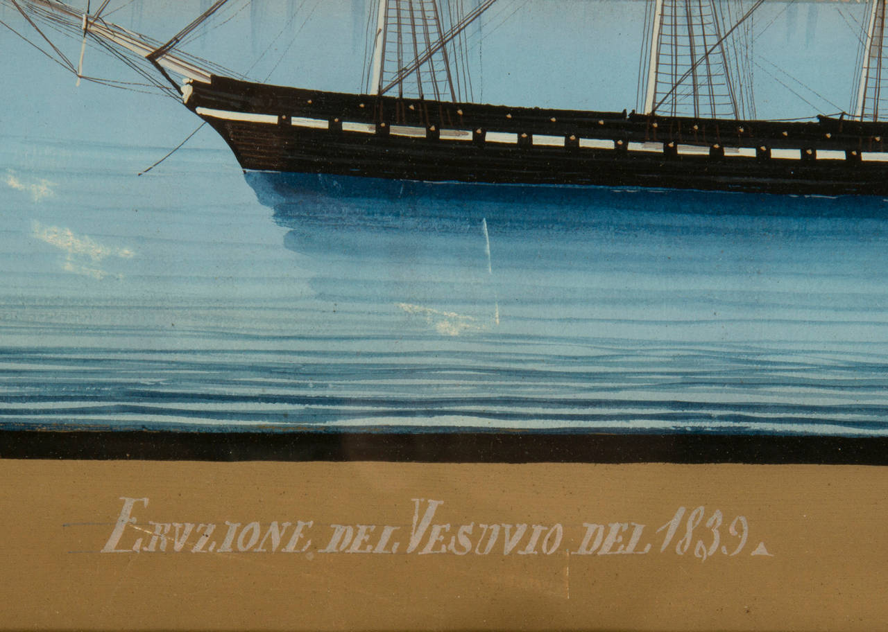 Gouache Pair of Fine Antique Neapolitan Bay of Naples Paintings