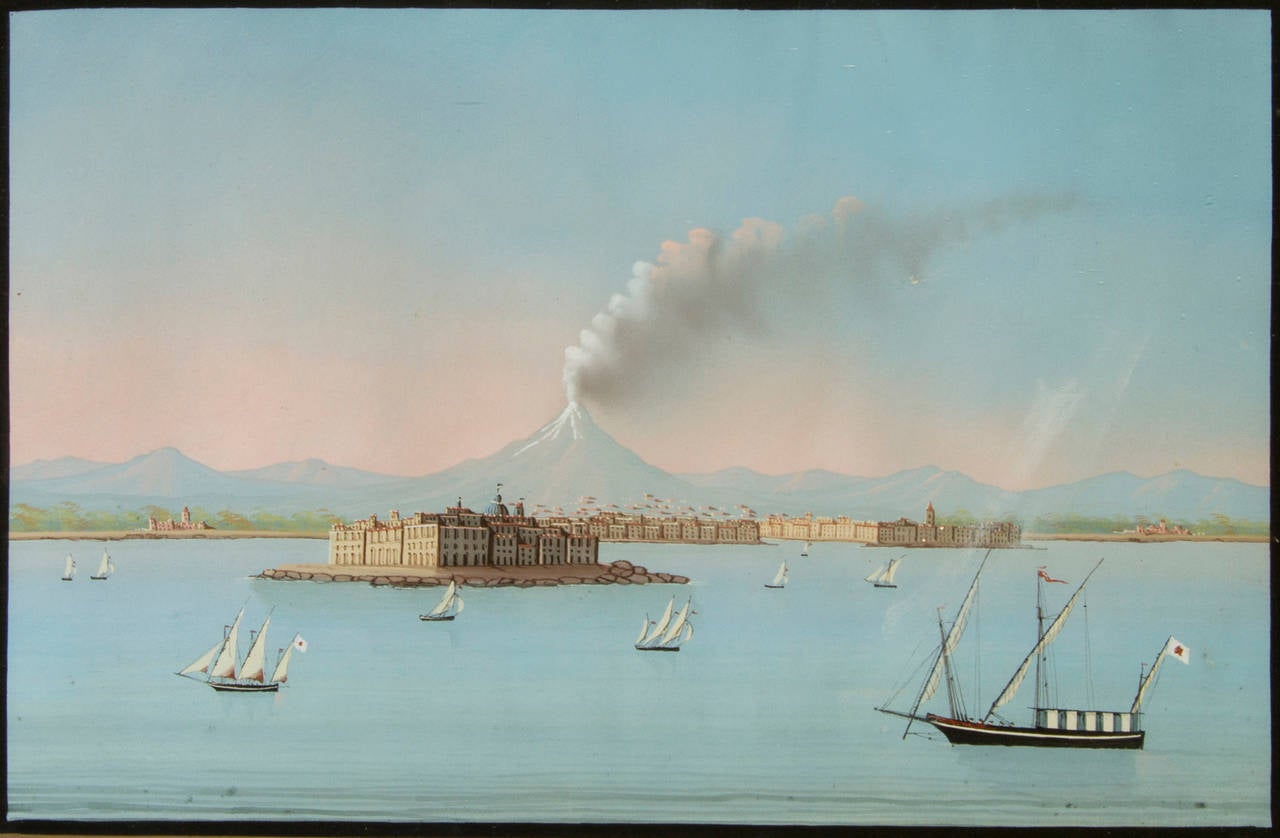 Mid-19th Century Pair of Fine Antique Neapolitan Bay of Naples Paintings