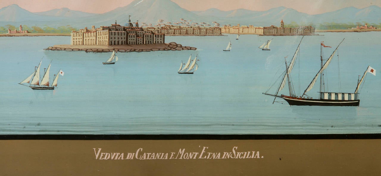 Pair of Fine Antique Neapolitan Bay of Naples Paintings 1