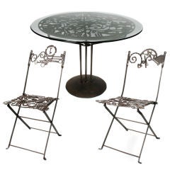 Exceptional Hand Wrought Sculptural Iron Table and 4 Chairs