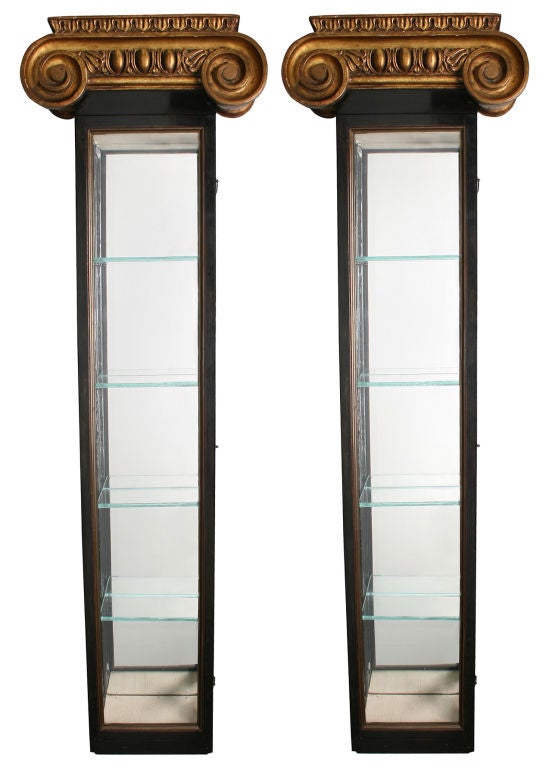 Lacquered Pair of Antique Vitrines with Ionic  Capital