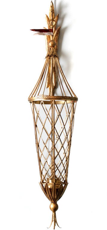 Large Whimsical Italian Gold Leafed Metal Candle Lantern