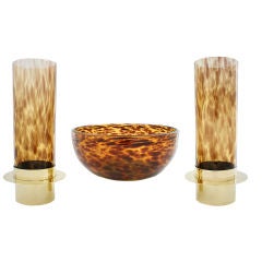 Tortoise Glass Centerpiece Bowl and Candle Hurricane Lamps