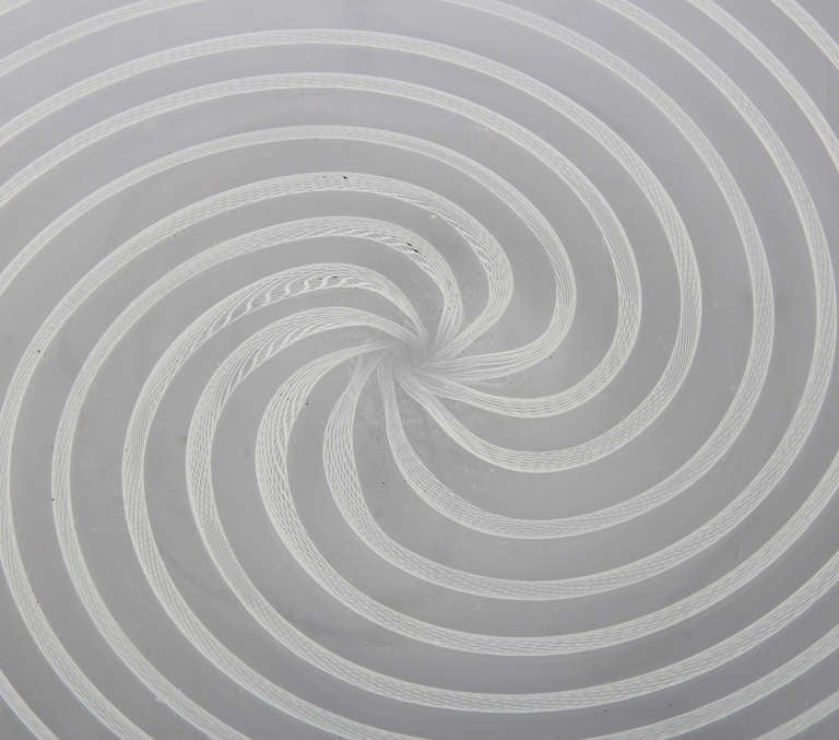 Large Optical Tear Drop Shaped  Latticino Glass Bowl by  Venini