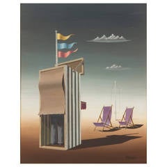 Surrealist Painting by Norman Black, "Cabana on Beach"
