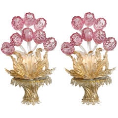 Archimede Seguso Floriform Italian Glass Sconces