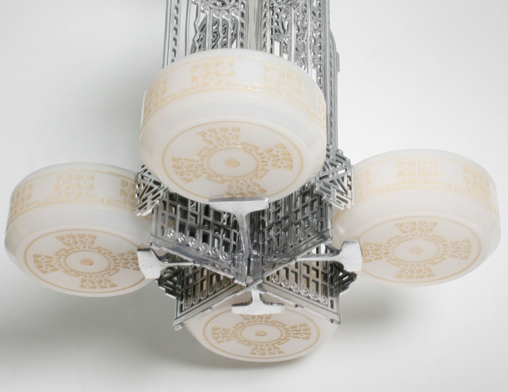 Mid-20th Century Art Deco Nickle Plated Four Shade Fixture