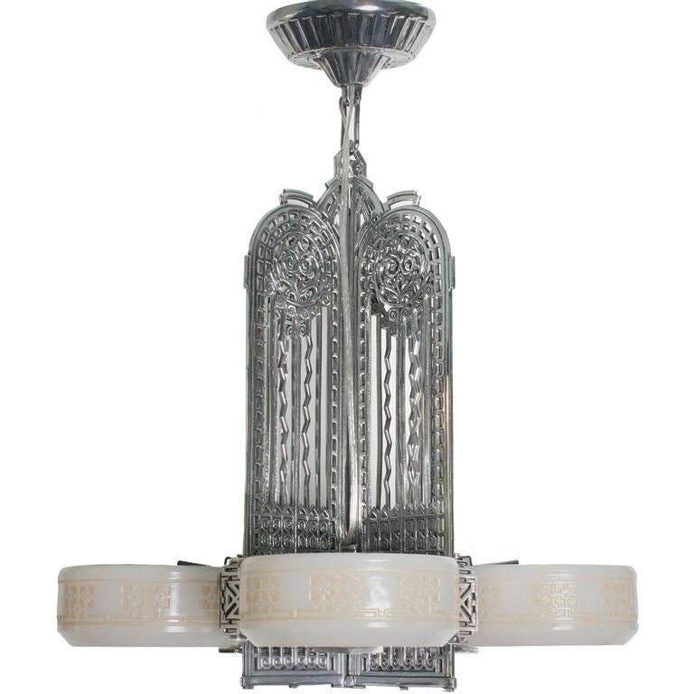 Art Deco Nickle Plated Four Shade Fixture