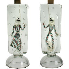 Fabulous Pair of Cenedese Lamps Carnival Motif