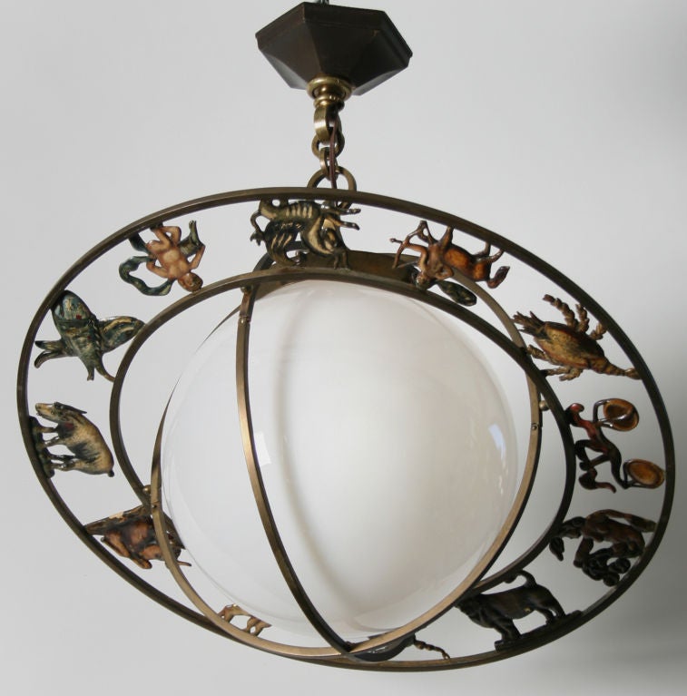 Art Deco Bronze Armilary Sphere Hanging Fixture