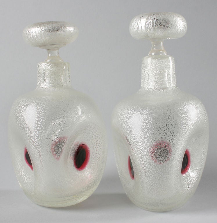 Mid-20th Century Pair of Avem Italian Glass Perfume Bottles For Sale