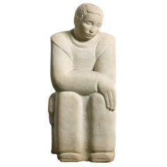 Art Deco Limestone Sculpture of a Young Man with Dog