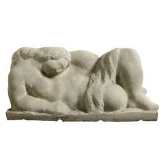 Art Deco Carved Limestone Draped Reclining Woman