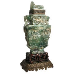 1920's Chinese Carved Green Flourite Lamp