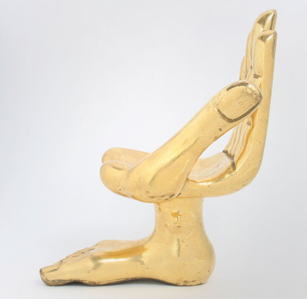 Mexican Pedro Friedeberg Gold Gilt Hand Foot  Chair Sculpture