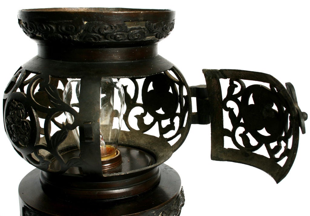 Pair of Japanese Meiji Electrified Lanterns with Bells 1