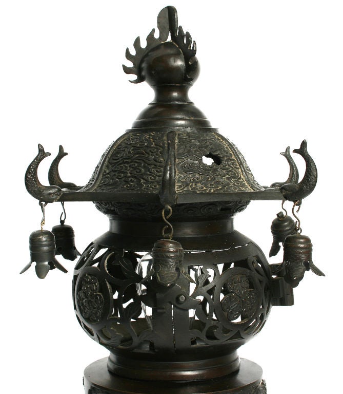 Pair of Japanese Meiji Electrified Lanterns with Bells 2