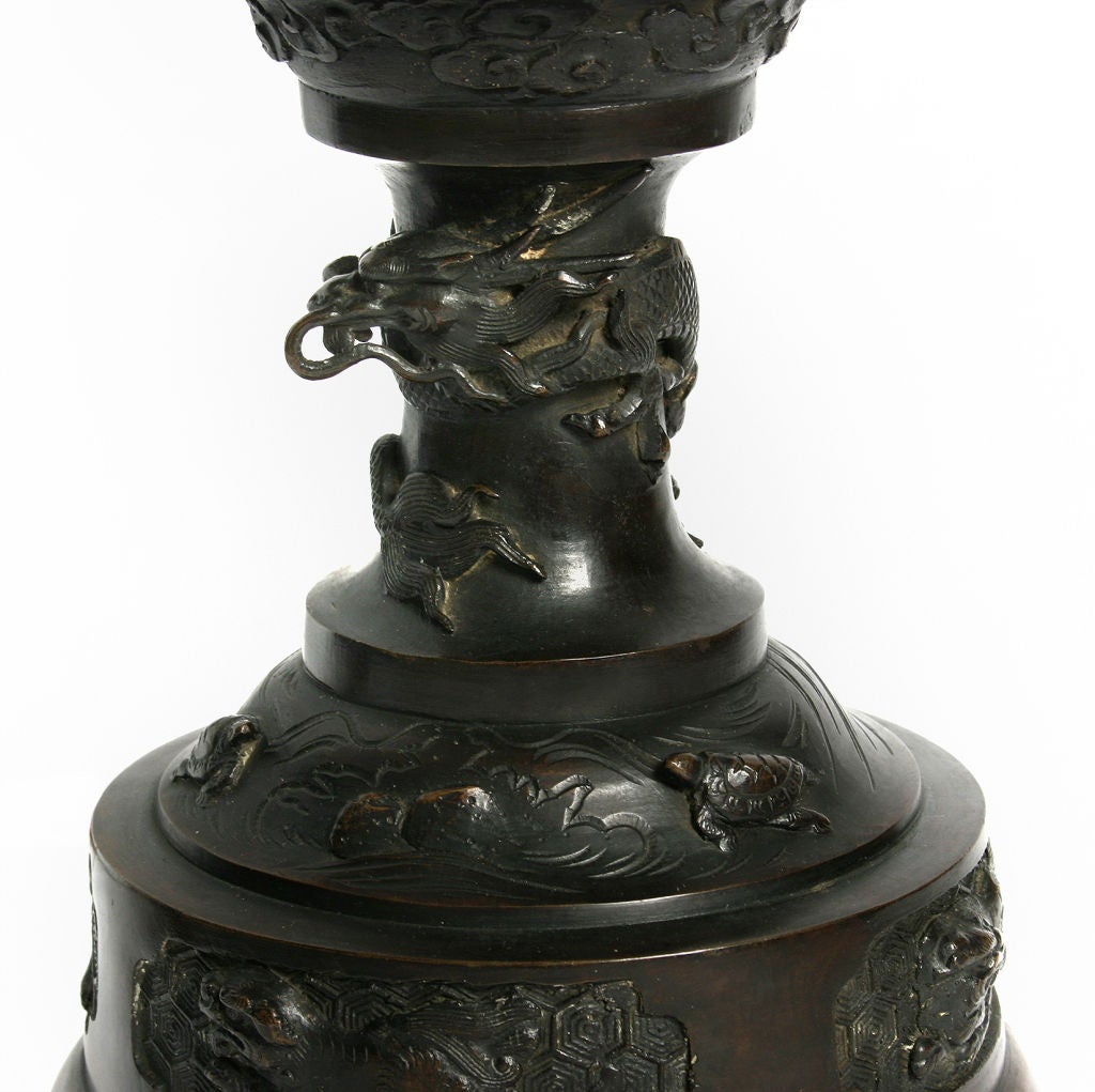 Pair of Japanese Meiji Electrified Lanterns with Bells 3