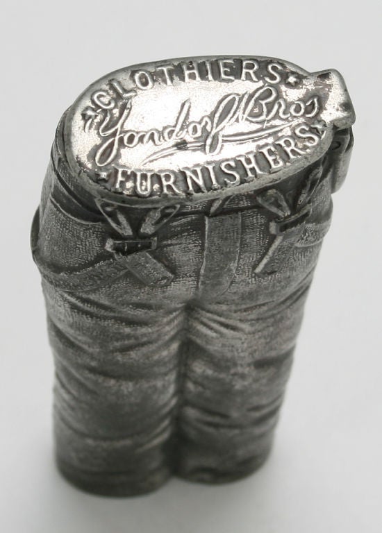 Silvered American Advertising Art Match Safe Men's Jeans For Sale