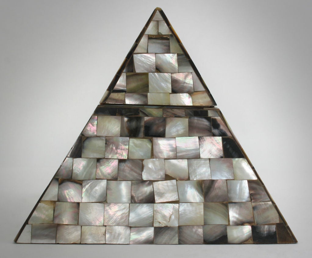 This is a wonderful mother of pearl box in the shape of a pyramid.