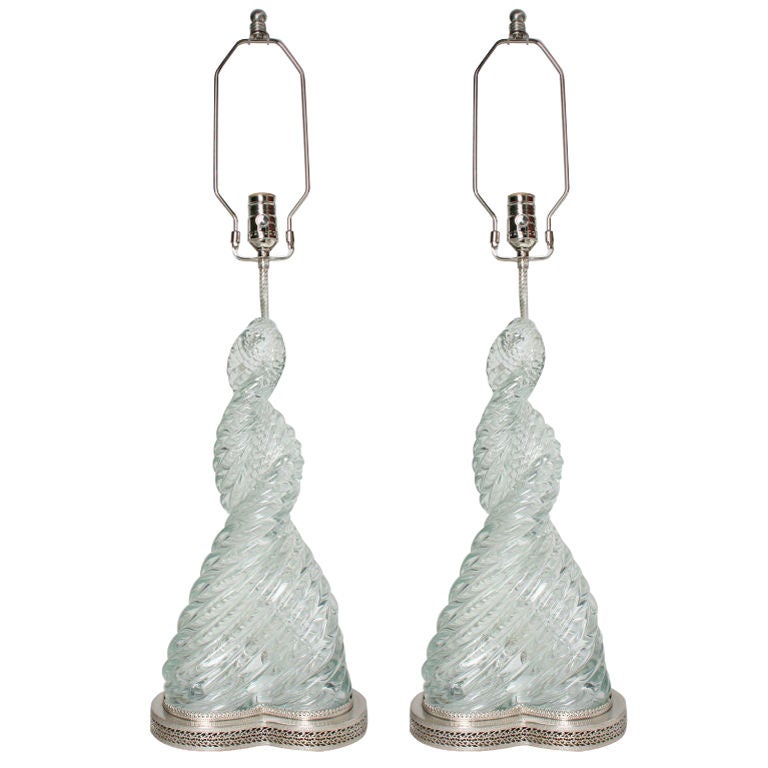 Fabulous Pair of Paolo Venini  Italian  Diamante Lamps