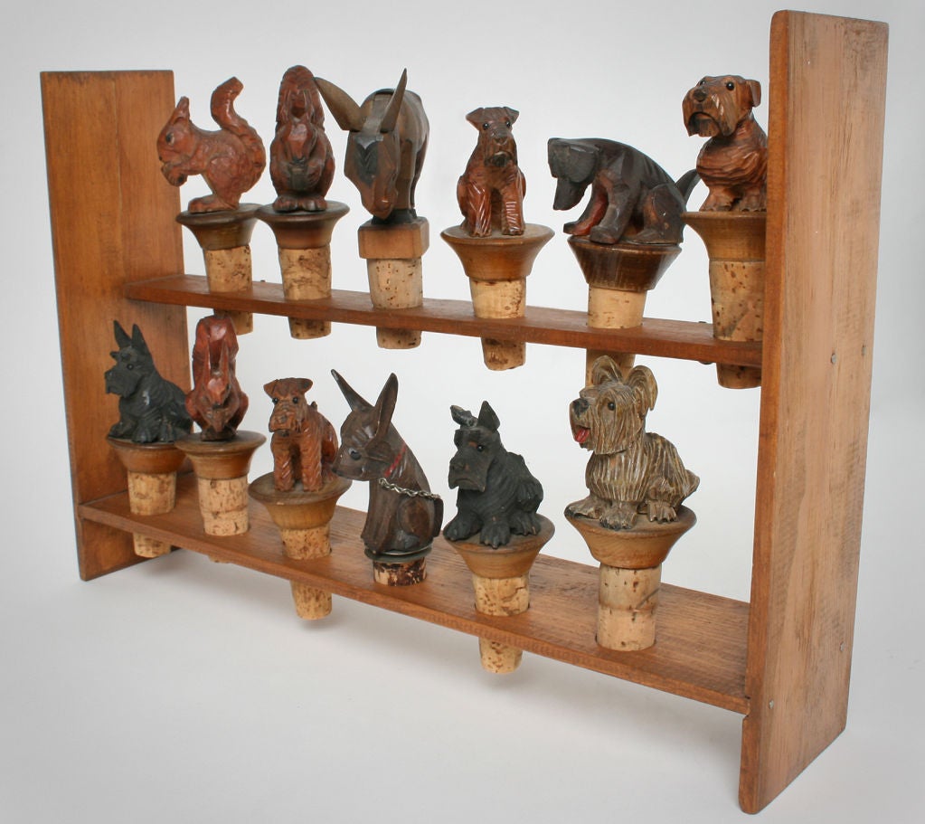 Mid-20th Century Collection of Hand Carved Figural Bottle Stoppers