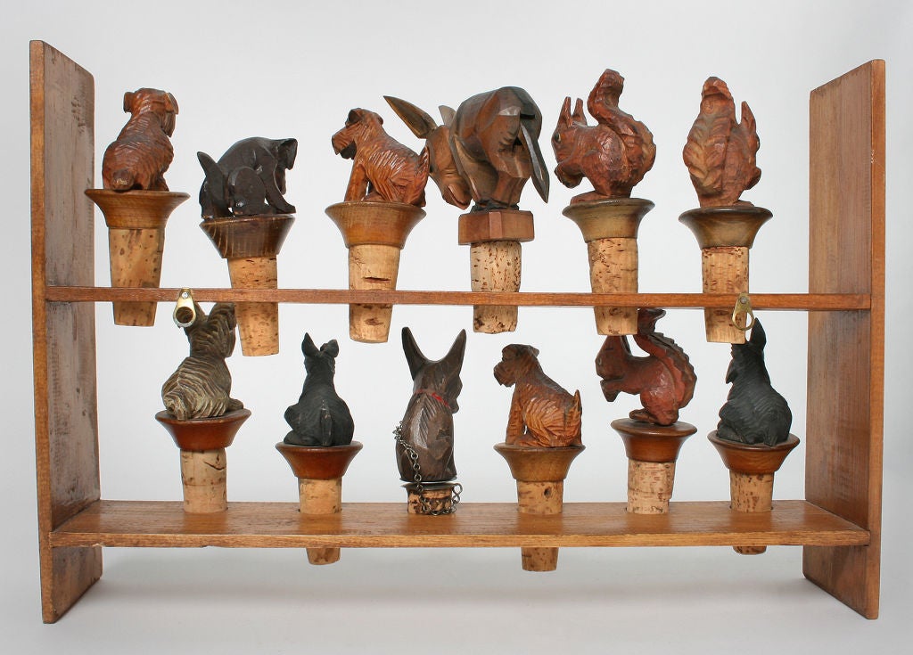 Cork Collection of Hand Carved Figural Bottle Stoppers
