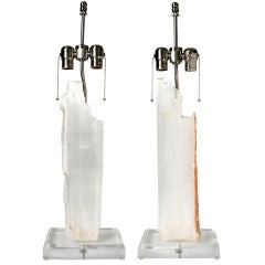 Pair of Selenite Crystal Lamps