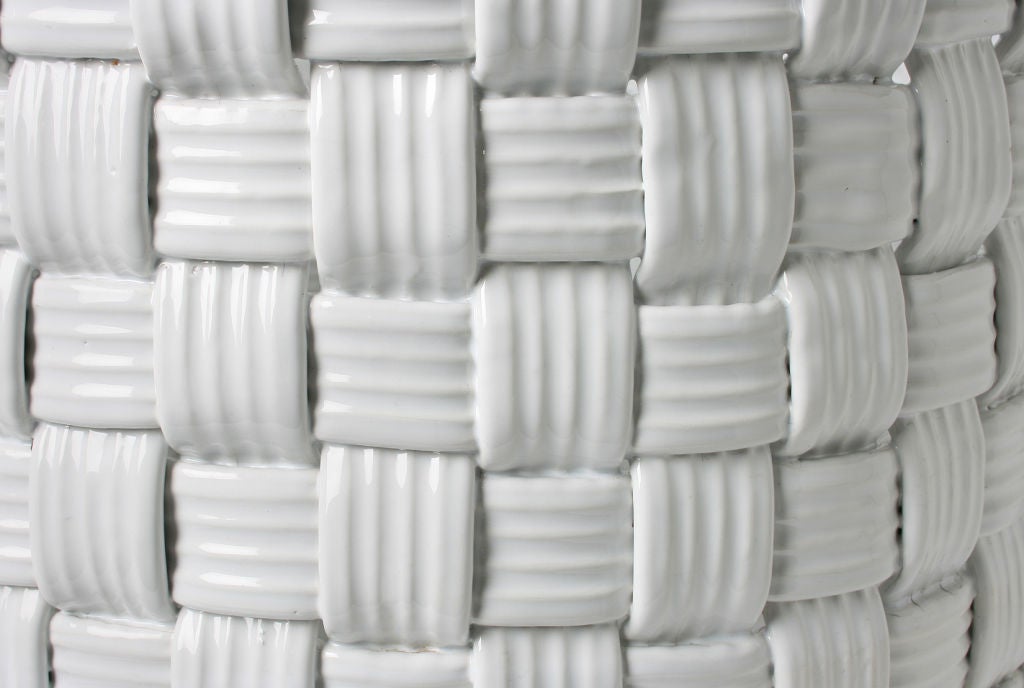 Mid-20th Century Large Woven White Italian Ceramic Baskets -Planters