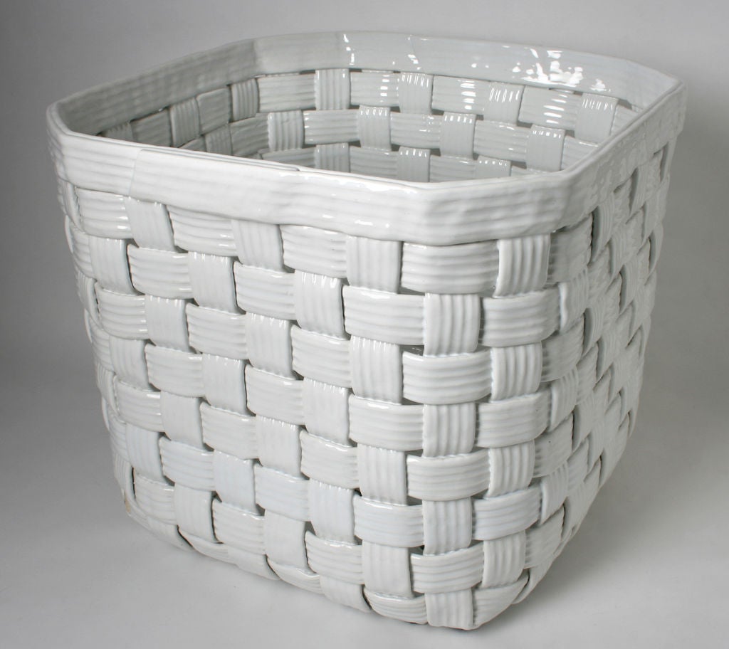 Large Woven White Italian Ceramic Baskets -Planters 2