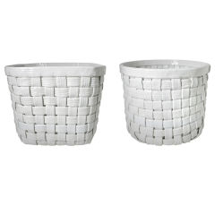 Large Woven White Italian Ceramic Baskets -Planters