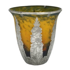 Art Deco Vase by Muller Freres Luneville  with Pewter Overlay
