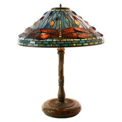 Tiffany  Studios Blue Dragonfly Lamp with Multi colored Jewels