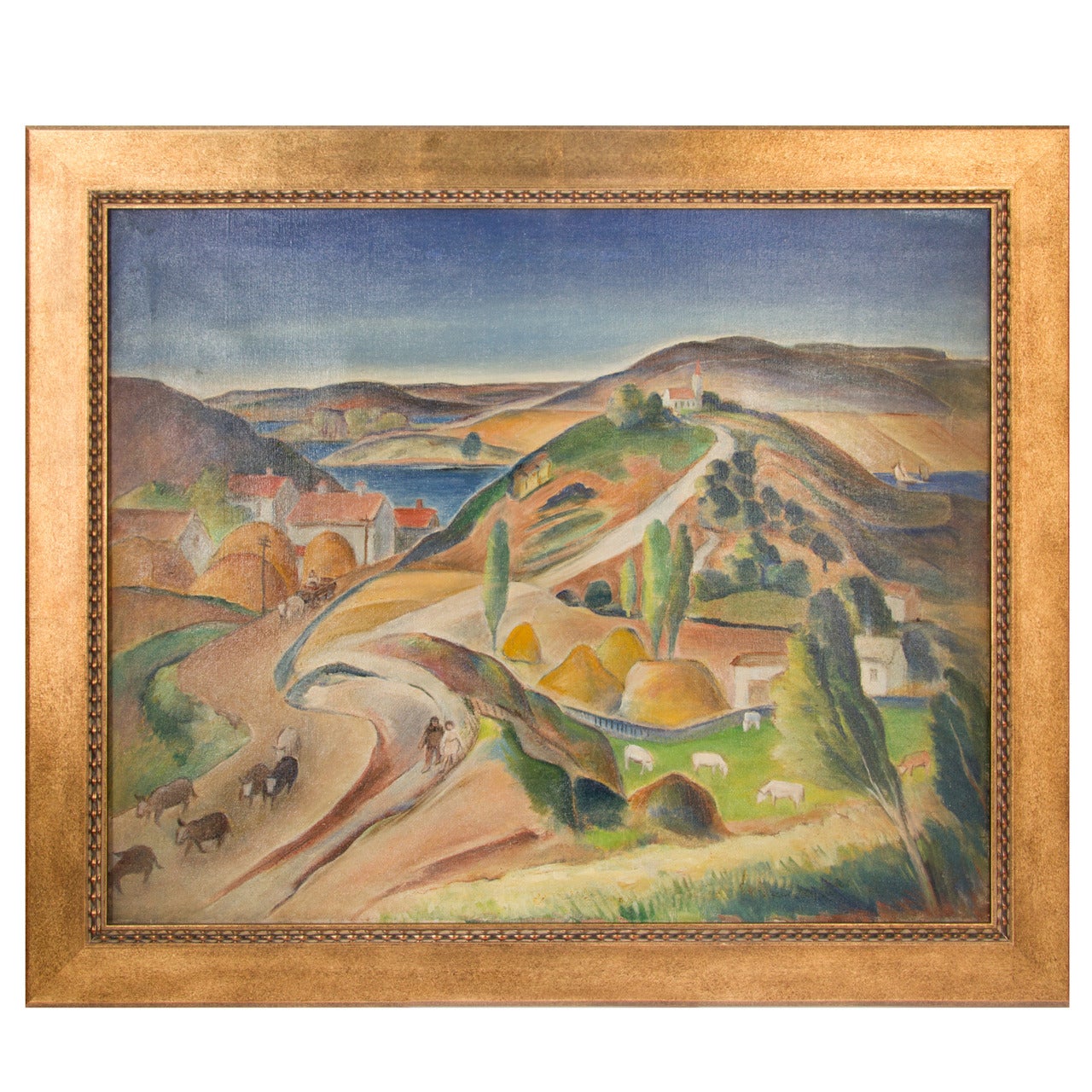 Social Realism Rural Landscape Painting by Louis P. Grumieaux For Sale