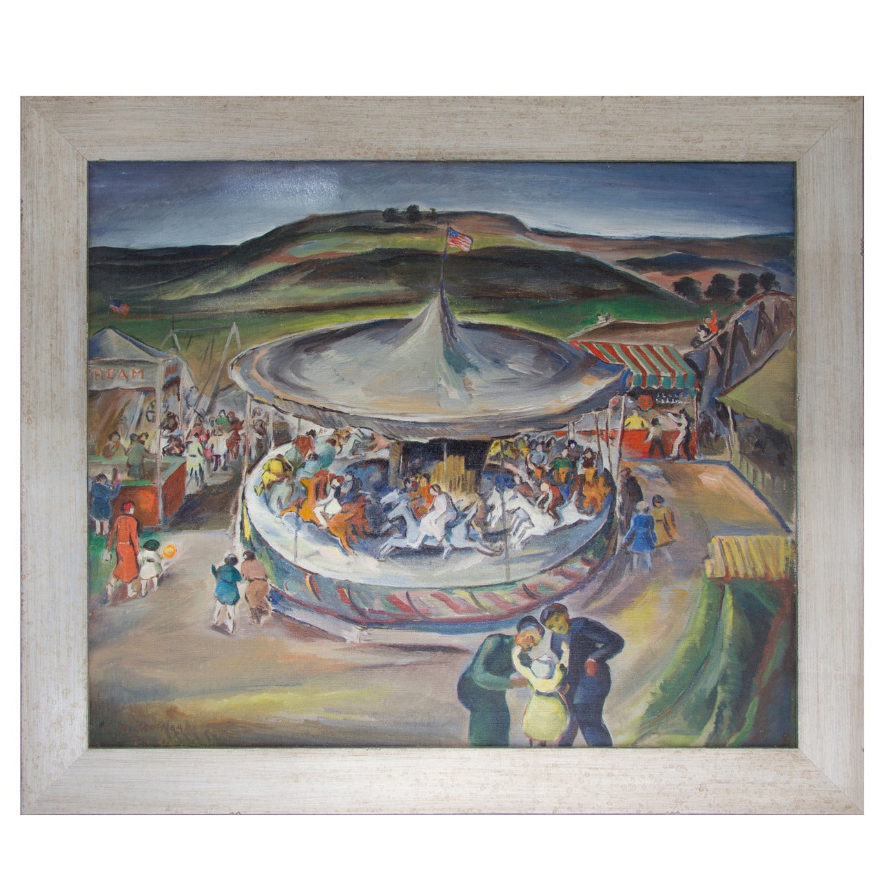 Fairgrounds Oil on Canvas Painting For Sale
