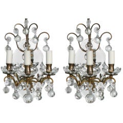 Pair of  Mirrored Pair of  Crystal Sconces