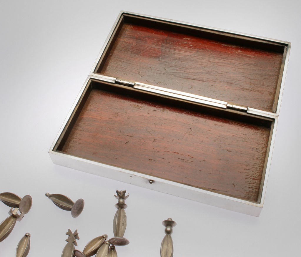 Art Deco Polish Silver Traveling Chess Set For Sale 2