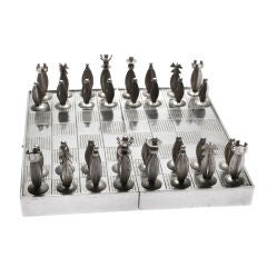Art Deco Polish Silver Traveling Chess Set