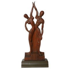 Art Deco Figural Carved Wood  Sculpture of a Couple