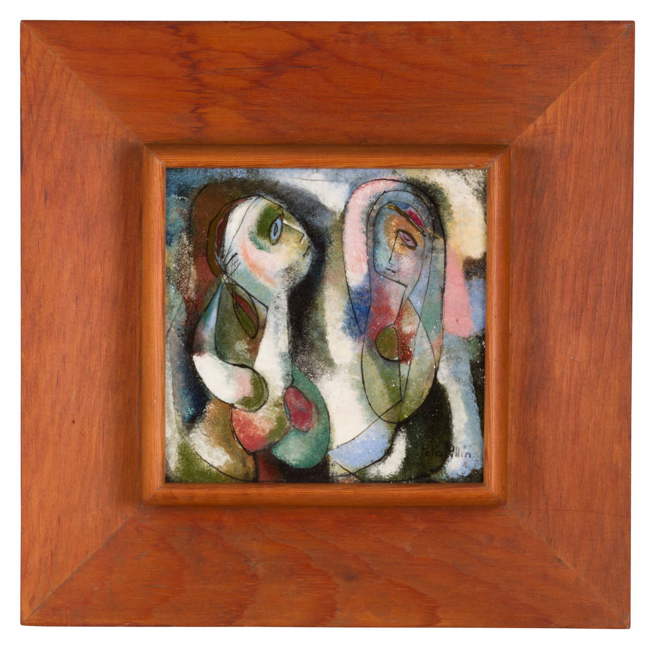 American Rare Abstract Polia Pillin Ceramic Tile of Two Women