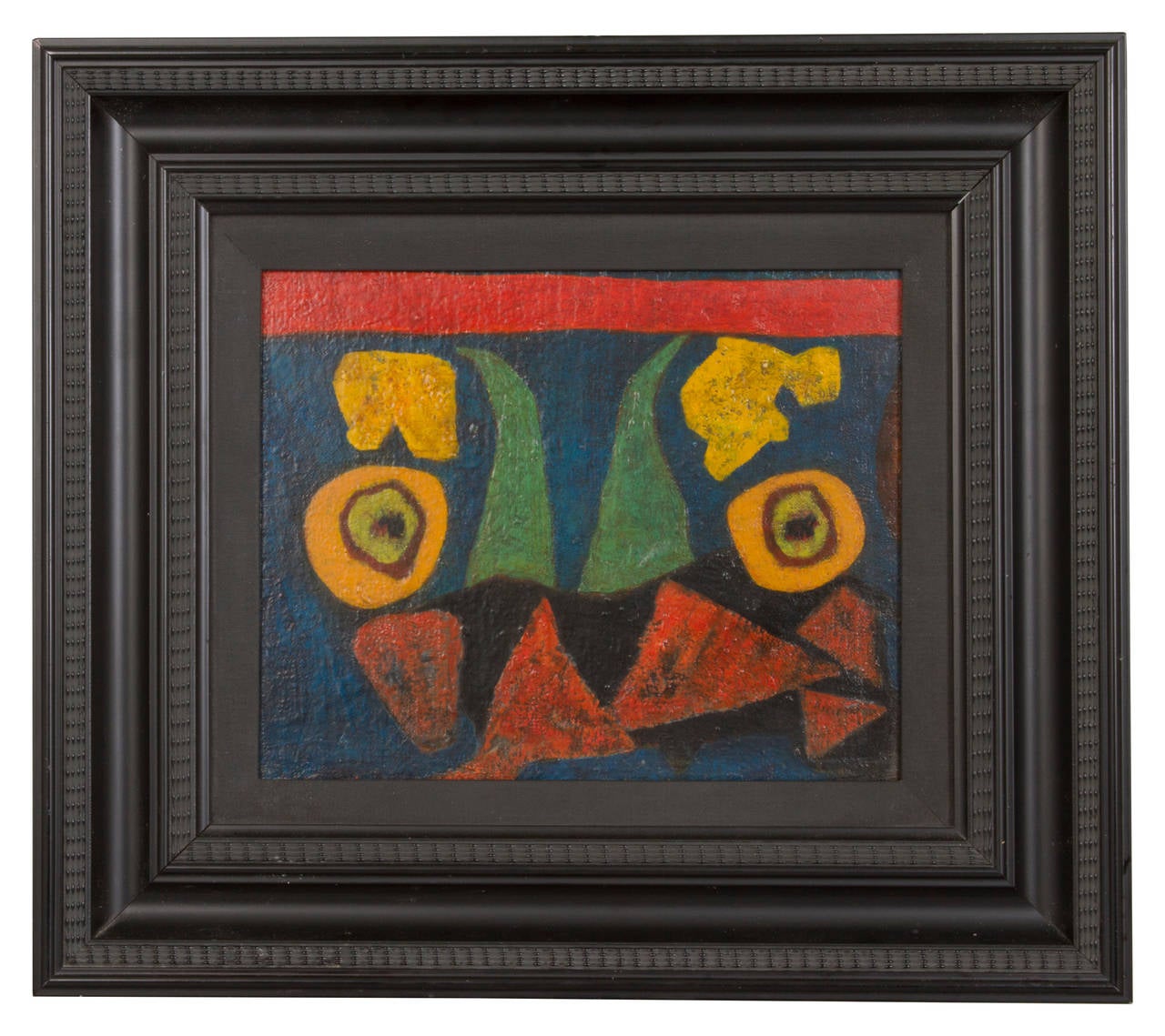 Painted in 1970 and signed Singer, this is a whimsical portrait of a face.