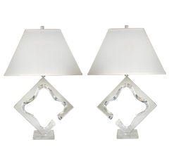 Pair of Unusual Lucite Lamps by Van Teal