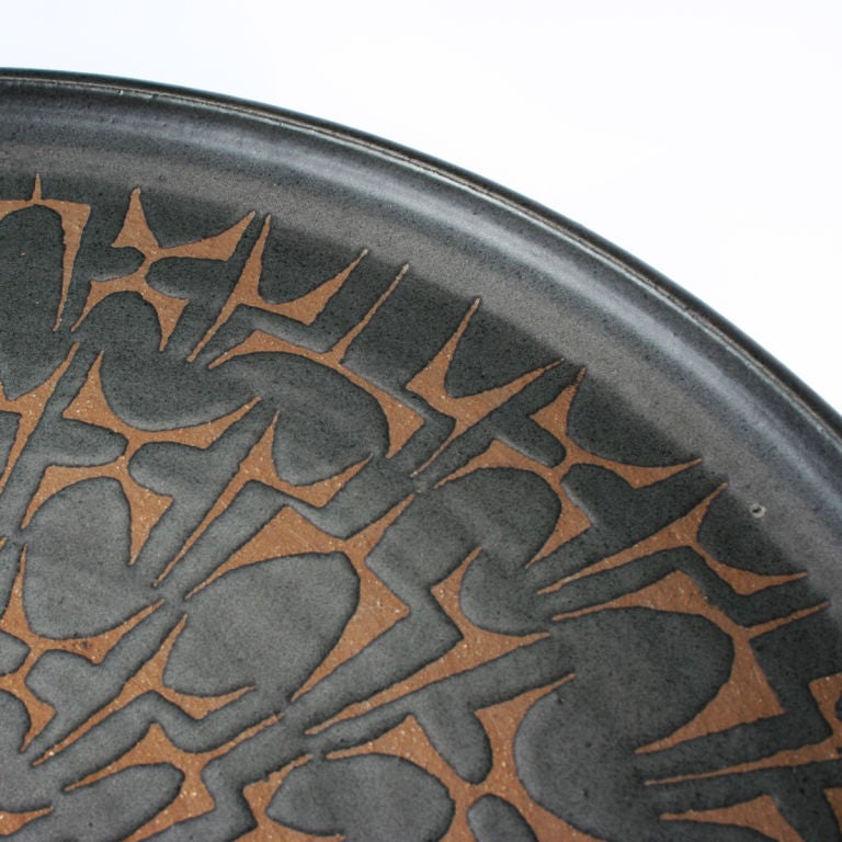 Mid Century Optical  Clyde Burt Stoneware Charger