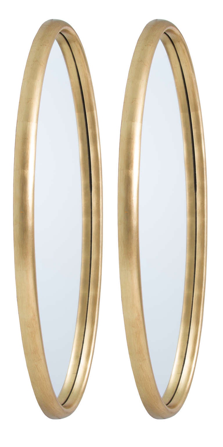 Pair  of Long Gold Gilt Oval  Mirrors