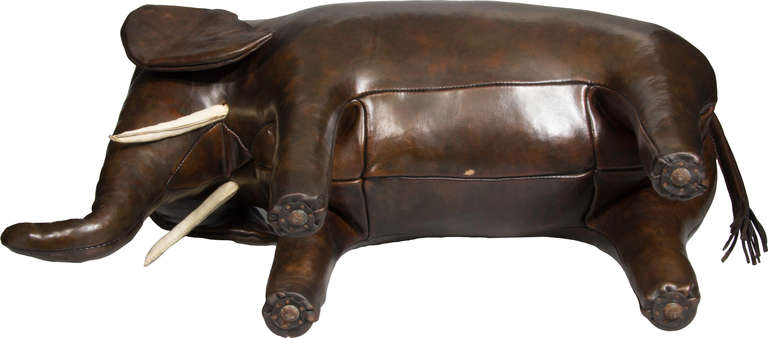 Late 20th Century Large Leather  Elephant with Tusks For Sale